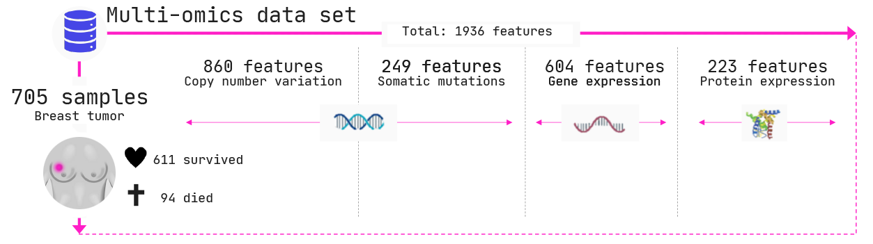 The breast cancer multi-omics data set consists of 1936 features