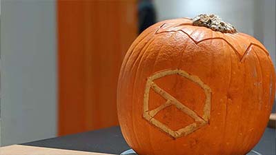 A pumpkin at Abzu's Autumn Beer, Data, + Drugs event